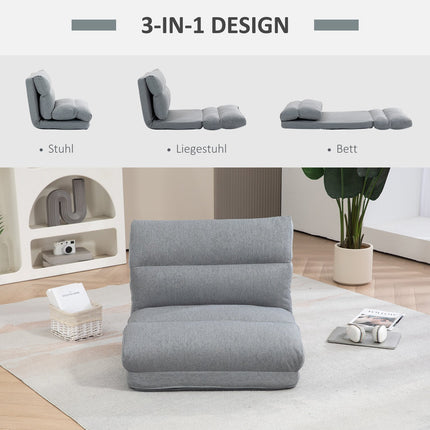 Adjustable floor chair with bed function, linen look, grey