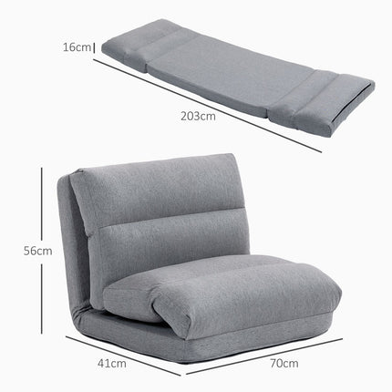 Adjustable floor chair with bed function, linen look, grey