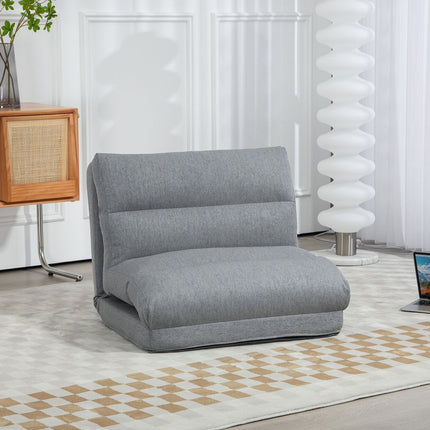 Adjustable floor chair with bed function, linen look, grey