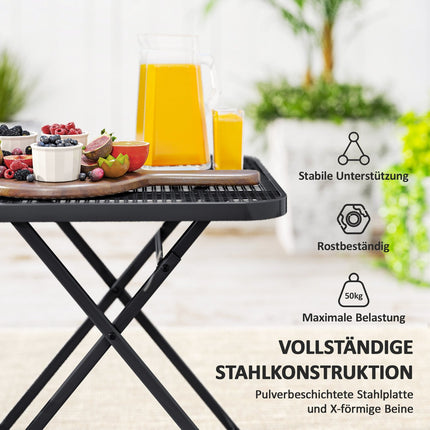 Wetterfester Klapptisch aus Stahl – 70 x 70 cm, Schwarz