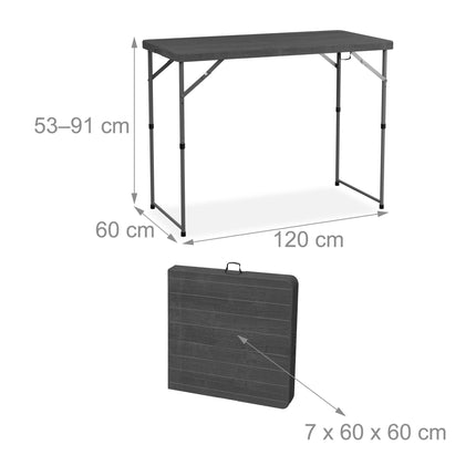 Folding garden table, height adjustable