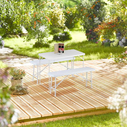 Folding garden table, height adjustable