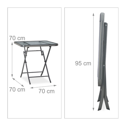 Table de jardin pliante avec plateau en verre