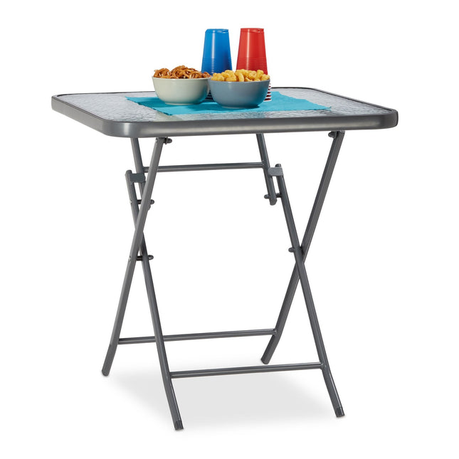 Klappbarer Gartentisch mit Glasplatte