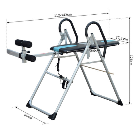 Table d'inversion pliante avec ceinture de sécurité réglable en acier argenté-noir |