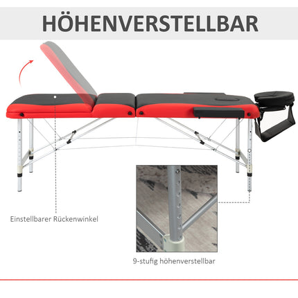Höhenverstellbare klappbare Massageliege, Aluminium & Schaumstoff, 215 x 60 cm