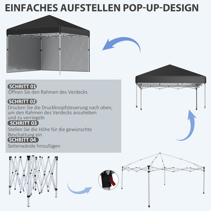 Pop-Up-Pavillon 2,97x2,97m, UV-Schutz mit Seitenwänden