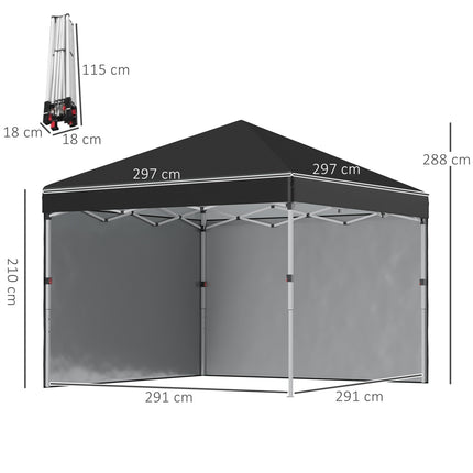 Pop-Up-Pavillon 2,97x2,97m, UV-Schutz mit Seitenwänden
