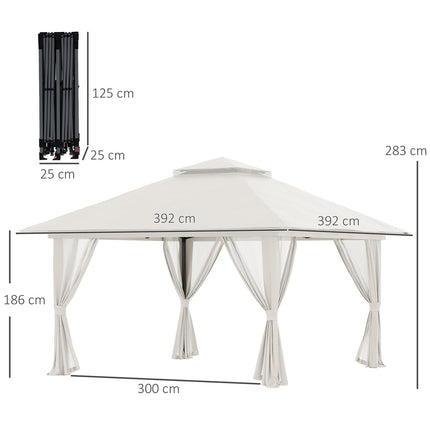 Vouwpaviljoen 4x4 m met 4 vitrages, in hoogte verstelbaar, UV-bescherming, dubbel dak, draagtas, crèmewit voor tuin & evenementen