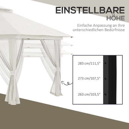 Vouwpaviljoen 4x4 m met 4 vitrages, in hoogte verstelbaar, UV-bescherming, dubbel dak, draagtas, crèmewit voor tuin & evenementen