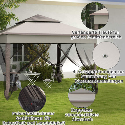 Pop-up Gartenpavillon mit Seitenwänden, hellgrau 3,25m