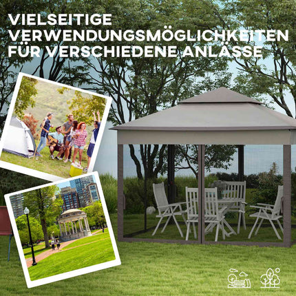 Pop-up Gartenpavillon mit Seitenwänden, hellgrau 3,25m