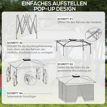 Pop-up Gartenpavillon mit Seitenwänden, hellgrau 3,25m