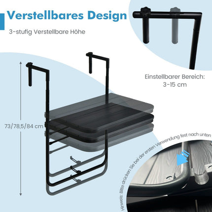 Table pliante suspendue pour l'intérieur et l'extérieur, noire