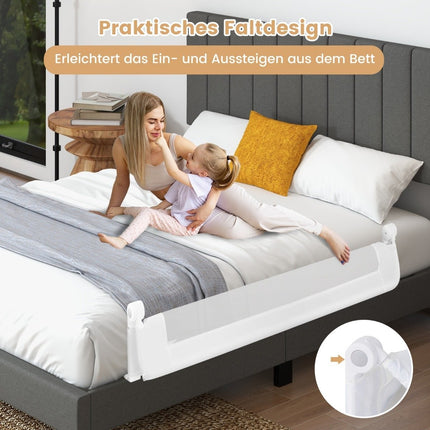 Klappbares Schutzgitter für Kinderbetten mit verstellbaren Gurten 150x40,5x42 cm weiß