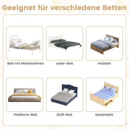 Klappbares Schutzgitter für Kinderbetten mit verstellbaren Gurten 150x40,5x42 cm weiß
