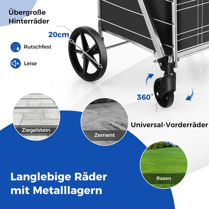 Skládací nákupní vozík na kolečkách s odnímatelnou taškou Oxford a 2 koši, stříbrná