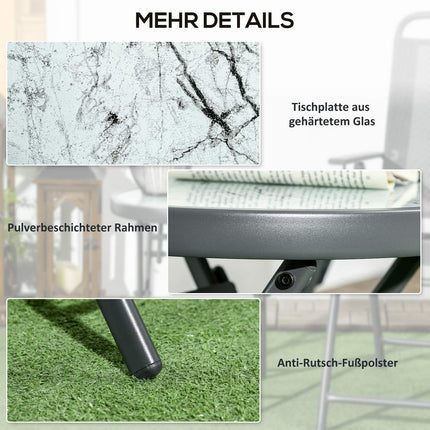 Opklapbare bijzettafel, klaptafel van glas met marmerlook, kleine campingtafel, ronde banktafel, balkontafel voor balkon, terras, woonkamer, kantoor, 45 x 45 x 50 cm, wit