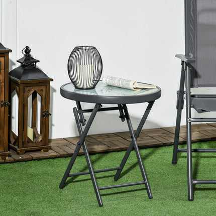 Opklapbare bijzettafel, klaptafel van glas met marmerlook, kleine campingtafel, ronde banktafel, balkontafel voor balkon, terras, woonkamer, kantoor, 45 x 45 x 50 cm, wit