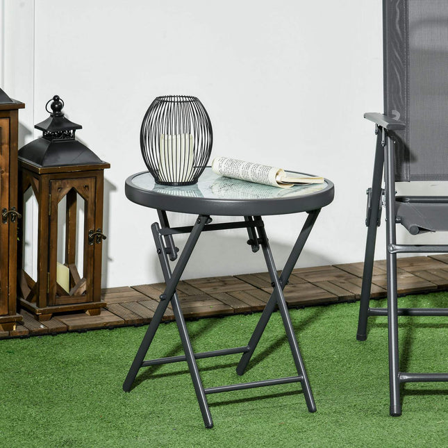 Opklapbare bijzettafel, klaptafel van glas met marmerlook, kleine campingtafel, ronde banktafel, balkontafel voor balkon, terras, woonkamer, kantoor, 45 x 45 x 50 cm, wit
