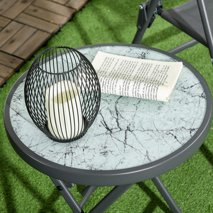 Opklapbare bijzettafel, klaptafel van glas met marmerlook, kleine campingtafel, ronde banktafel, balkontafel voor balkon, terras, woonkamer, kantoor, 45 x 45 x 50 cm, wit