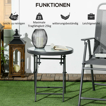 Opklapbare bijzettafel, klaptafel van glas met marmerlook, kleine campingtafel, ronde banktafel, balkontafel voor balkon, terras, woonkamer, kantoor, 45 x 45 x 50 cm, wit