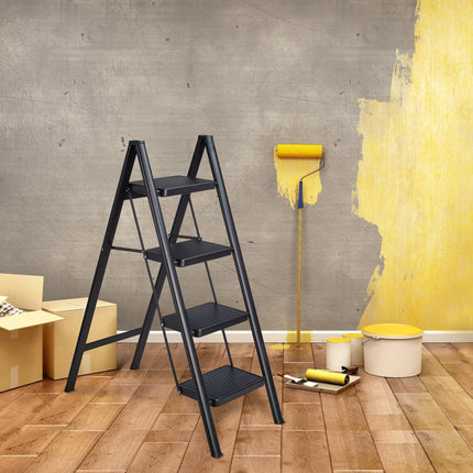Folding steel stepladder