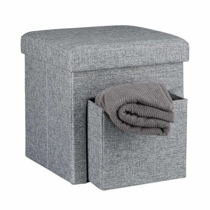 Folding stool in linen with compartment