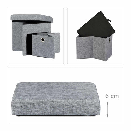 Folding stool in linen with compartment
