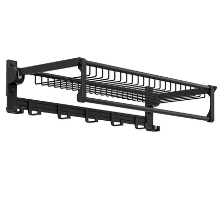 Folding towel holder with adjustable towel rail and movable hook towel rack