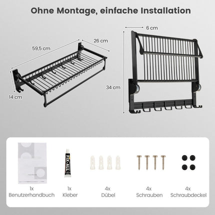 Folding towel holder with adjustable towel rail and movable hook towel rack