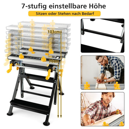 Klappbarer Arbeitstisch mit 8 beweglichen Klemmen &amp; 7 Höhenstufen 100 kg Tragkraft