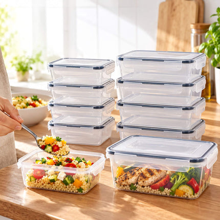 Food Storage Container Set of 12 with Airtight Click Lids, Freezer Safe, Clear