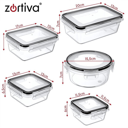 Food Storage Containers Set of 12 in 5 Sizes, BPA Free, Microwave Safe