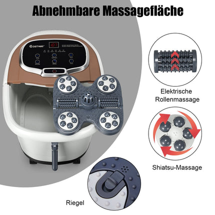 Fußbad-Massagegerät mit Rollen, 35–48 °C, elektrisches Fußbad, Duschmassage, Braun