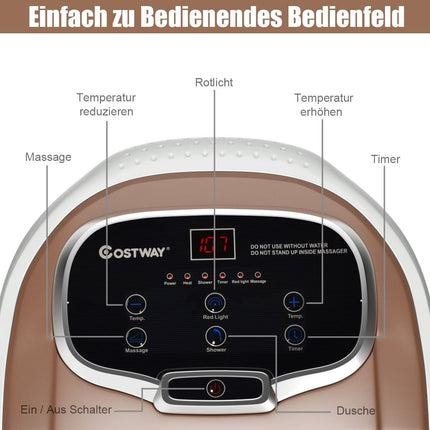 Fußbad-Massagegerät mit Rollen, 35–48 °C, elektrisches Fußbad, Duschmassage, Braun