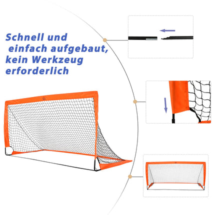 Buts de football, filet de football, lot de 2 mini-buts, pliables, en métal, tissu Oxford, pour enfants, extérieur, orange, 183 x 90 x 90 cm