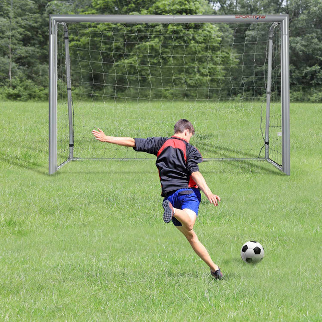Voetbaldoel met PE-gaas Voetbaldoel voor kinderen en volwassenen 240 x 85 x 160 cm Staal PE Tuinvoetbaltraining Grijs