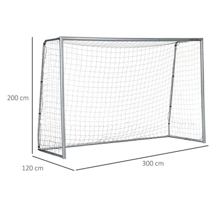 Soccer goal in steel with PE Mesh, 300x120x200 cm, Grey