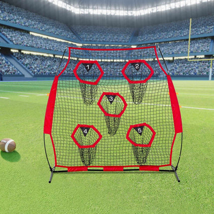 Football Throwing Net 6x6 ft, 5 Target Pockets, Carry Bag