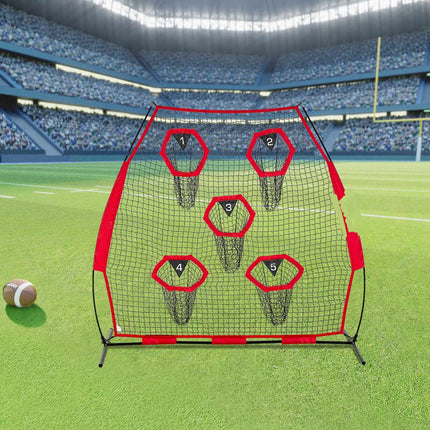 Football Throwing Net 7x7 ft, 5 Target Pockets, Portable