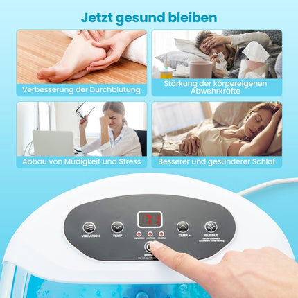 Bain de pieds avec masseur de pieds et pierre de pédicure amovible, arrêt automatique 1 heure, bleu