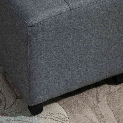 Gray linen ottoman footstool, wooden legs, 35 cm cube