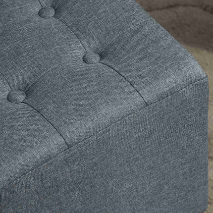 Gray linen ottoman footstool, wooden legs, 35 cm cube