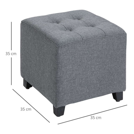 Gray linen ottoman footstool, wooden legs, 35 cm cube