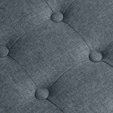 Gray linen ottoman footstool, wooden legs, 35 cm cube