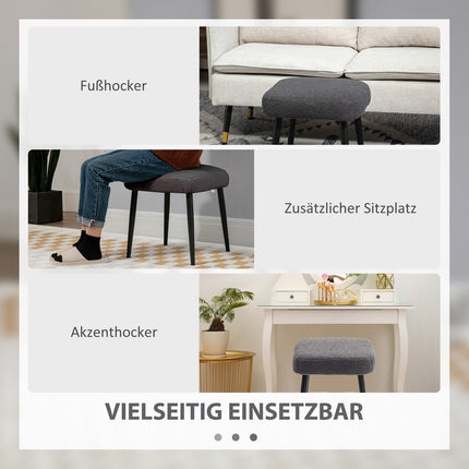 Square footstool, cashmere look, steel legs, dark grey