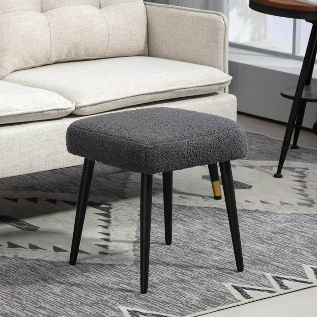 Quadratischer Fußhocker, Kaschmir-Optik, Stahlbeine, dunkelgrau