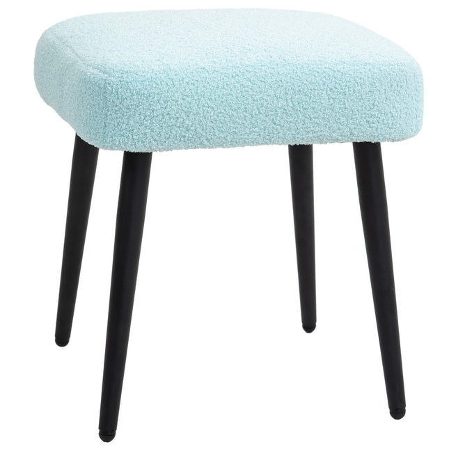Quadratischer Hocker in Kaschmir-Optik mit Stahlbeinen, hellblau