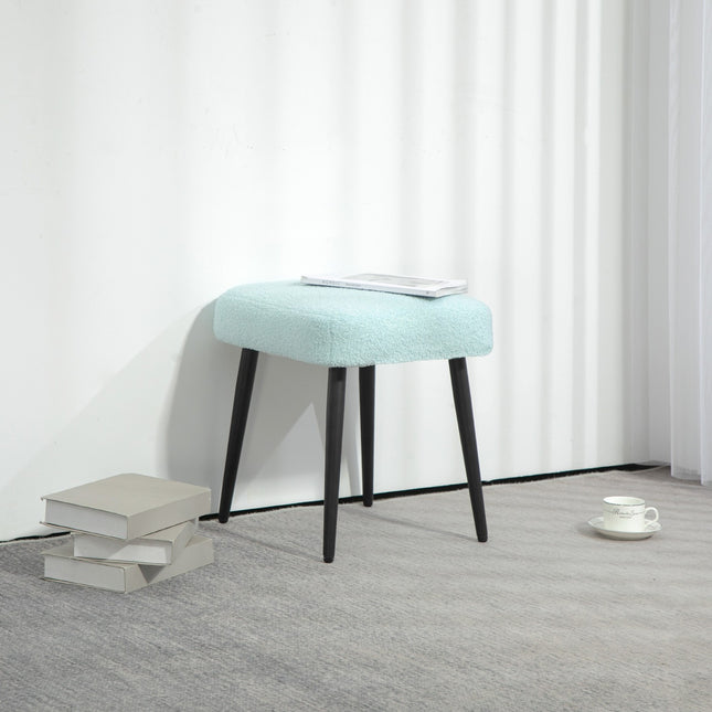 Quadratischer Hocker in Kaschmir-Optik mit Stahlbeinen, hellblau